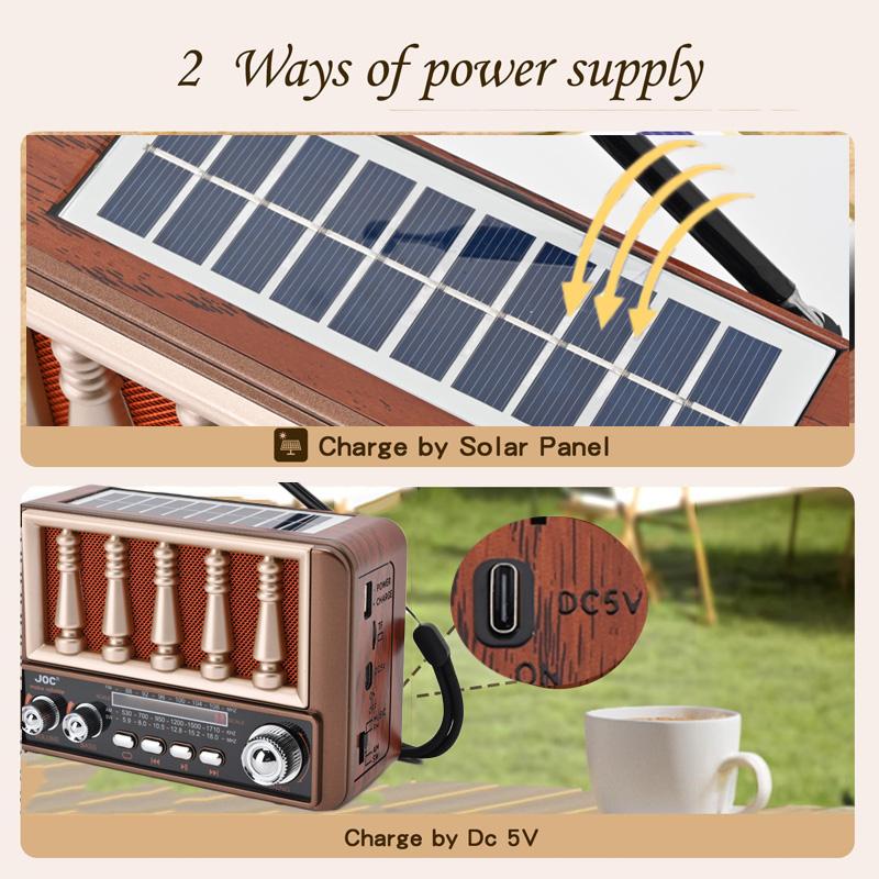 Portable Vintage Radio Classic Retro Solar Emergency Radios Receiver Multi-functional TWS Setero Bluetooth Speaker TF USB