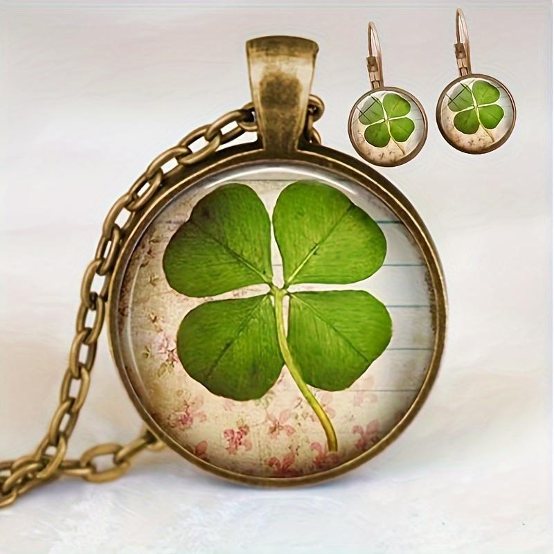 

Винтажная мода время клевер смола кулон комплект ювелирные изделия ожерелье бронзовый