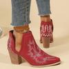Fashion Women Boots Vintage Chunky Heels Western Cowboy Boots Leather High Heels Shoes Women Autumn Winter Embroidered Knight Boots