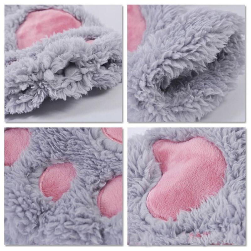 Korean Style Women's Half-Finger Plush Gloves with Embroidered Bear and Cat Paw Design