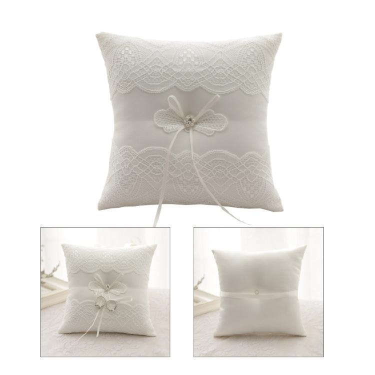 Délicat Cérémonie de Mariage Fête Perles Dentelles Anneaux Oreillers Coussins Porteurs pour Fiançailles Demande en Mariage Décoration Blanc