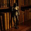 Small Metallic Sculpture Medieval Knight Bookshelf Decor, Armored Statue, Unique Gothic Library Figurine for Book Lovers, Fantasy Home & Office