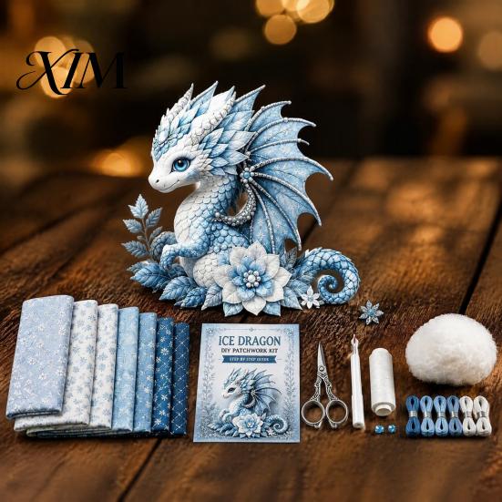 Screen Free Activity Dragon Patchwork DIY Kit, Fabric Sewing Kit with Artistic Crafting Materials Pre-cut Fabric, Beginner Craft for Handmade
