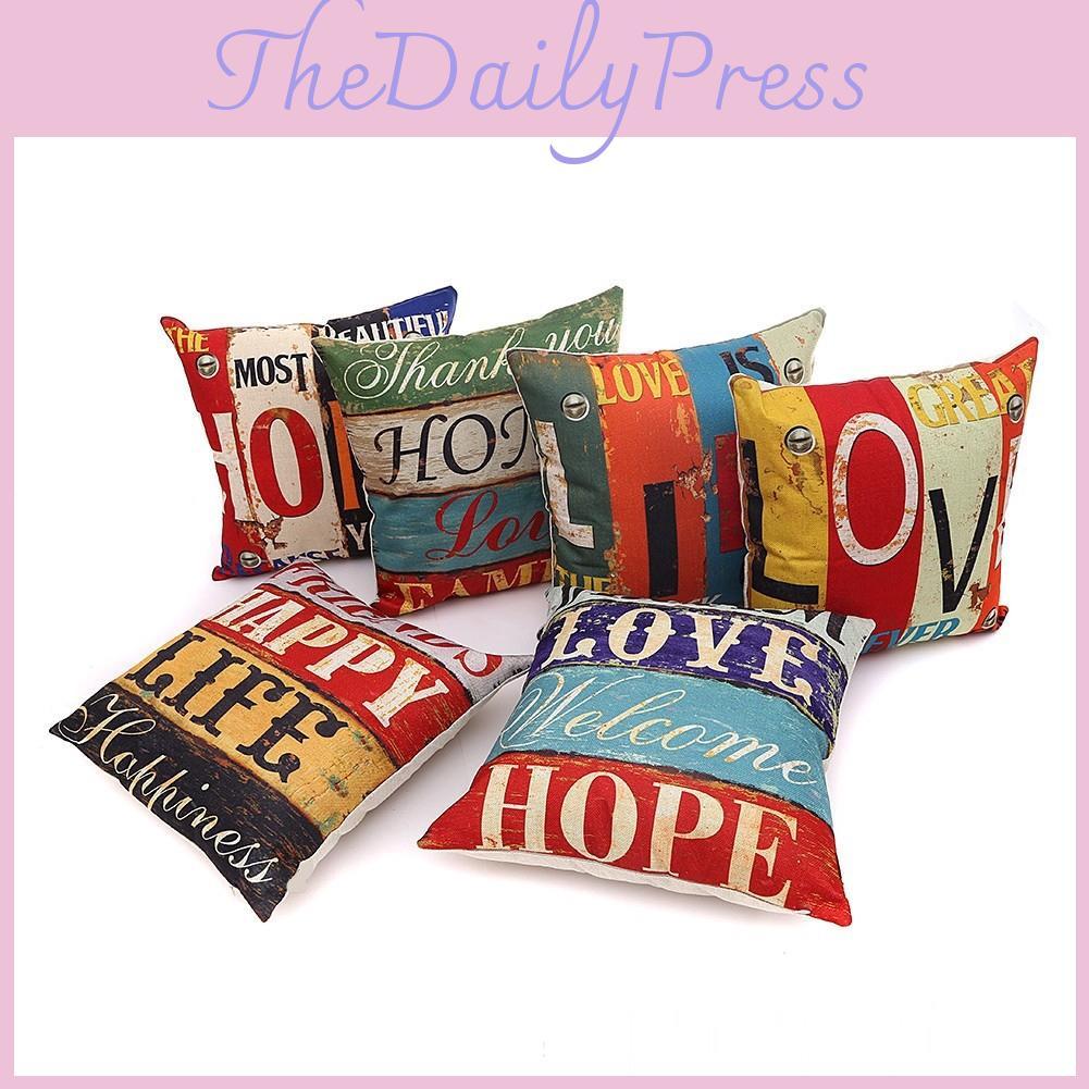 Capa de Almofada Quadrada Premium Algodão Estampada Letras Retro Misturado Para Elegância Atemporal