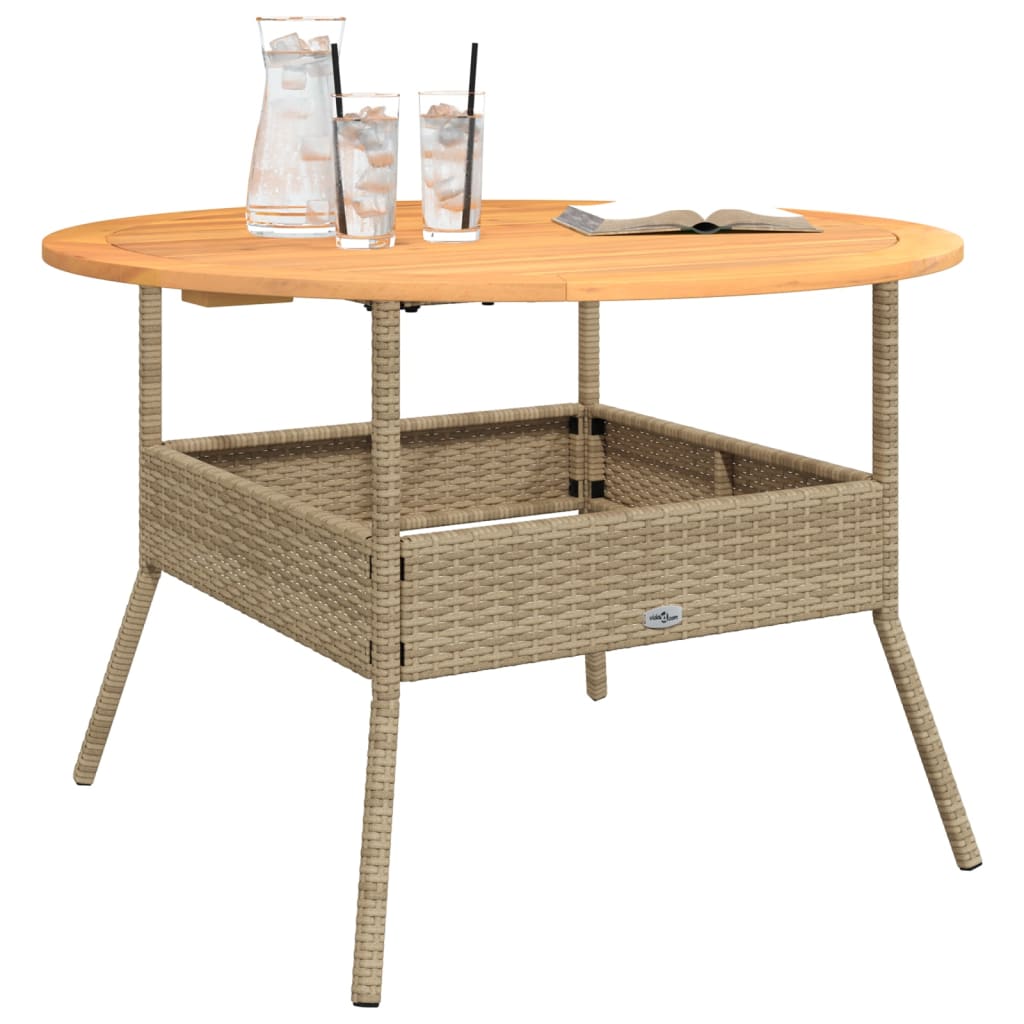 Vidaxl Stół Ogrodowy Z Akacjowym Blatem, Beż, Ø110X71 Cm, Rattan Pe