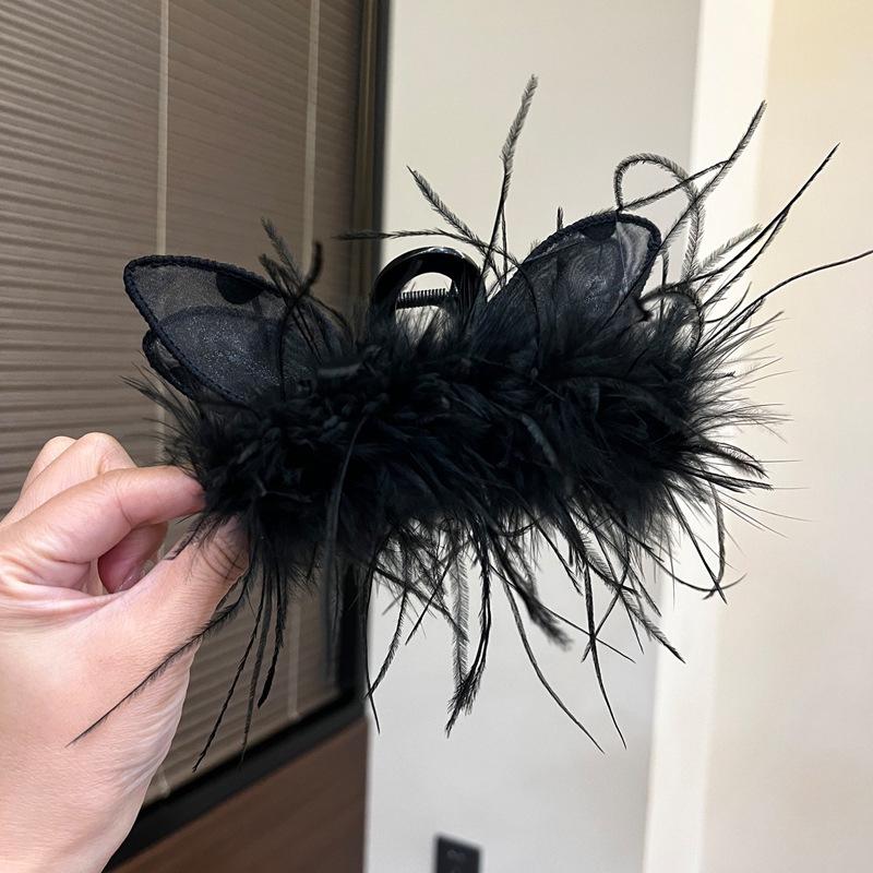 Luxury Black Feather Claw Hair Clip for Women's Updo Hairstyles