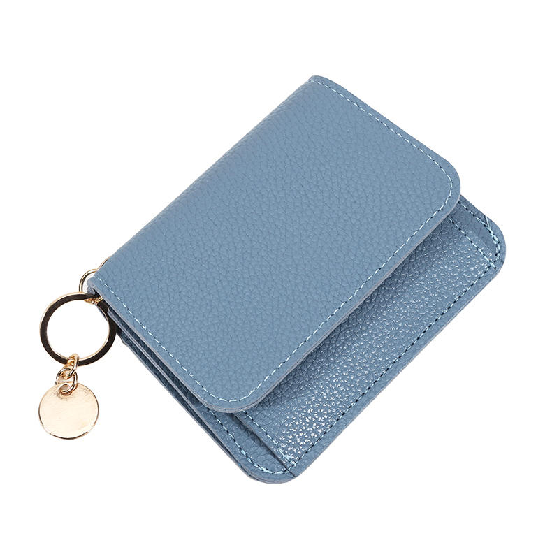 Ladies' Simple PU Leather Mini Zip Around Wallet Solid Color Slim Card Holder Coin Purse with RFID Blocking