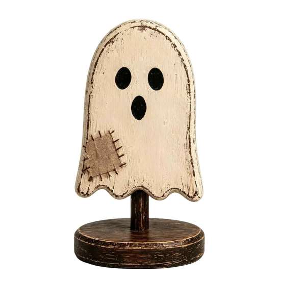 Autumn Atmosphere Interior Accents Halloween Wooden Tabletop Decor, Vintage Pumpkin Ghost Bat Figurines, Rustic Farmhouse Fall Party Indoor