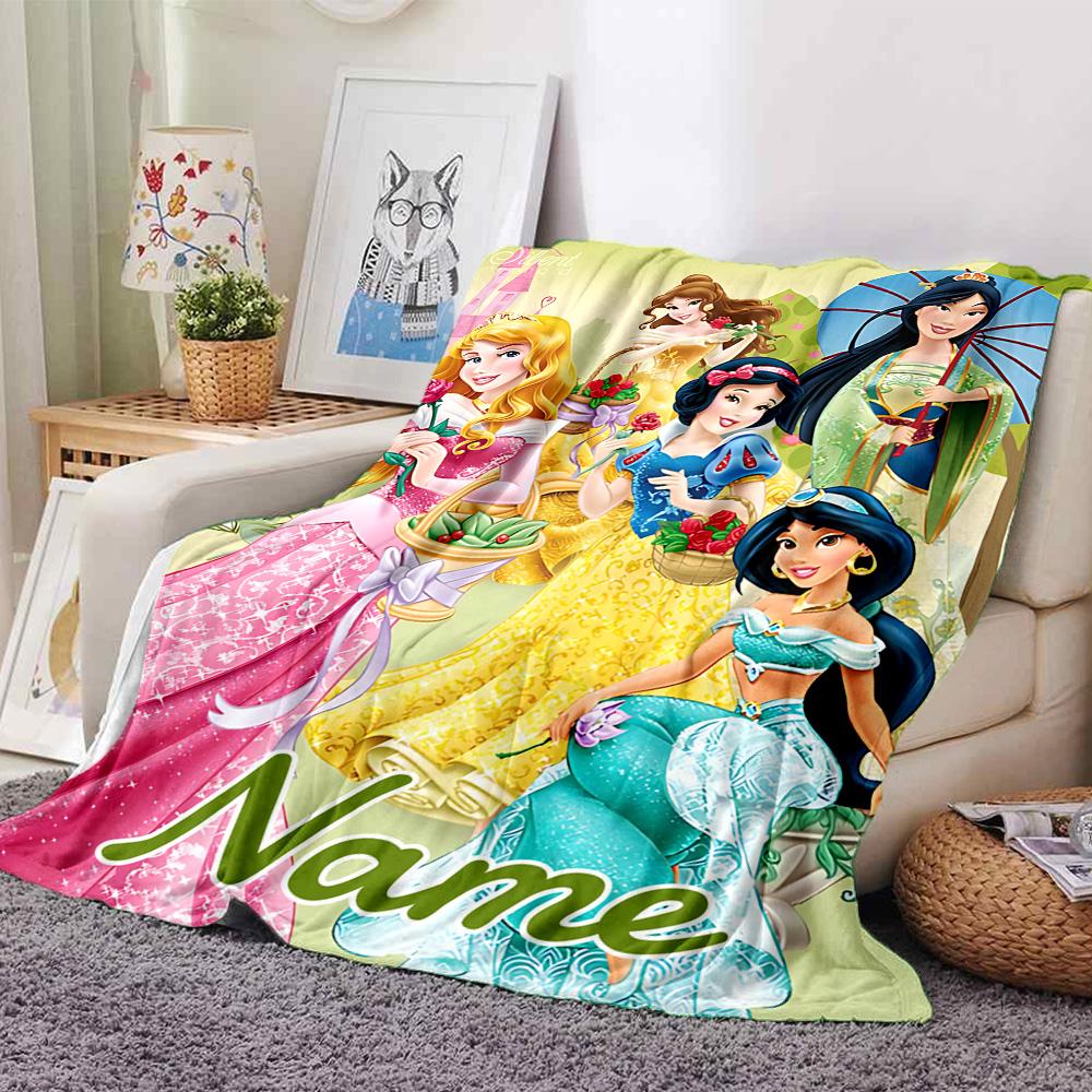 Custom Name Princesses Colorful Dresses. Flannel Blanket for Super Soft Cute Comfort Blanket for Travel Bedding Couch Sofa Blanket