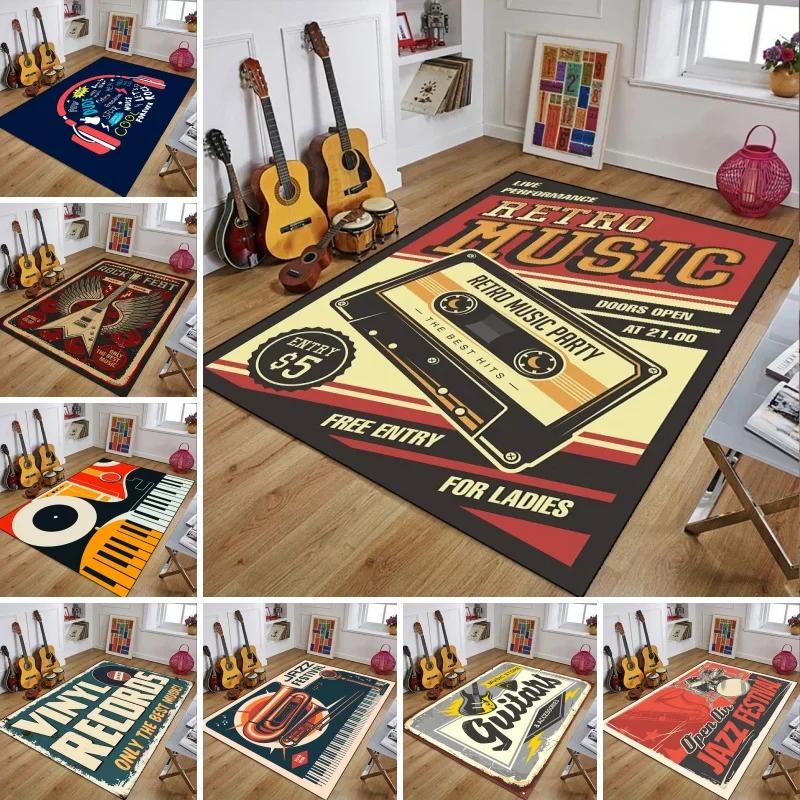 Retro Music 3D Printed Rugs for Bedroom Decoration Vintage Guitar Big Home Carpet Living Room Sofa Table Soft Non-Slip Floor Mat