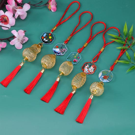 Chinese New Year Decoration Mini Golden Hollow Lantern Ornament Lucky Hanging Tassel Pendant for Fortune Wealth Success Home Kitchen Bonsai Tree Car