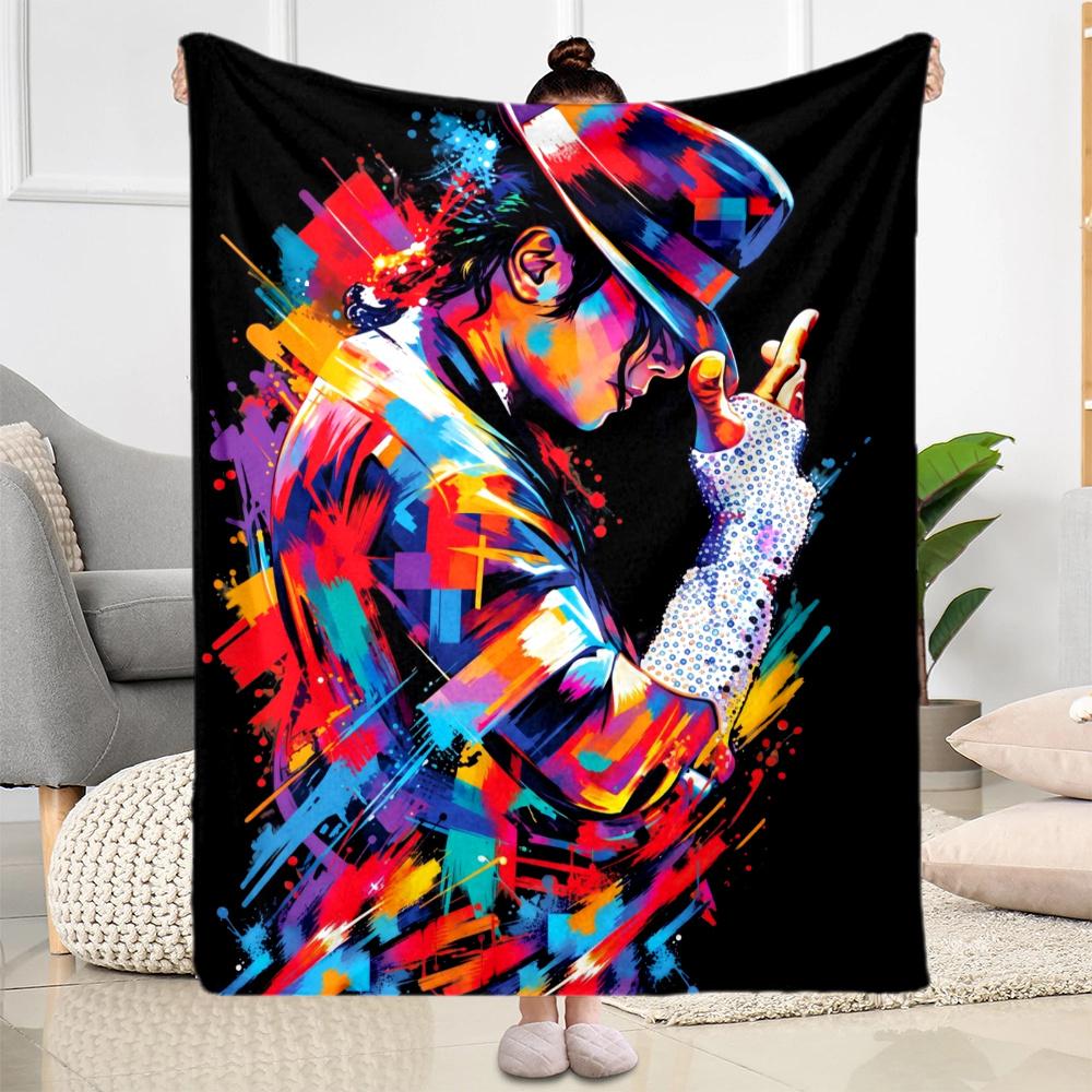 Michael Jackson Vibrant Pop Icon Portrait Blanket Warmthful Decor Suitable For Chair Sofa Bedding For All Occasions Digital Print Birthday Christmas G