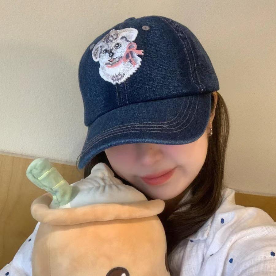 Cute Cartoon Labeled Dog Butterfly Soft Top Baseball Cap Showing Face Sweet Girl Versatile Baseball Cap