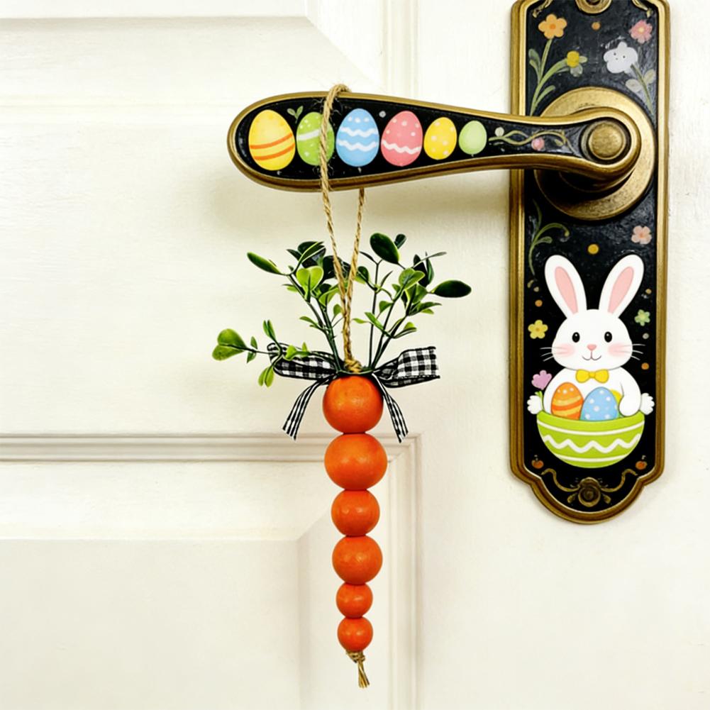Wooden Easter Carrot Hanging Pendants With Bead String Ornaments For Spring Easter Party Farmhouse Home Decor Carrot Garland