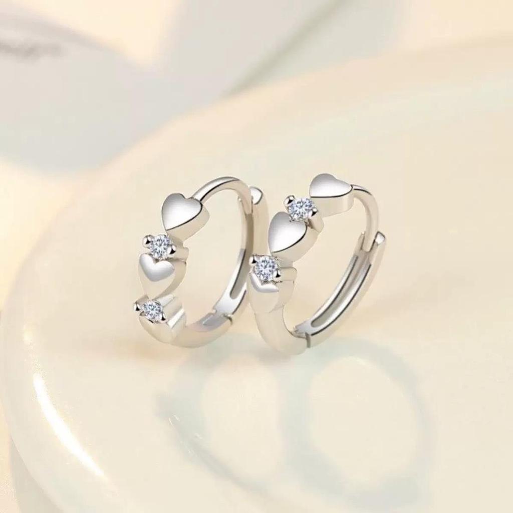 Korean Style Heart-Shaped Zircon Ear Studs and Hoops for Women