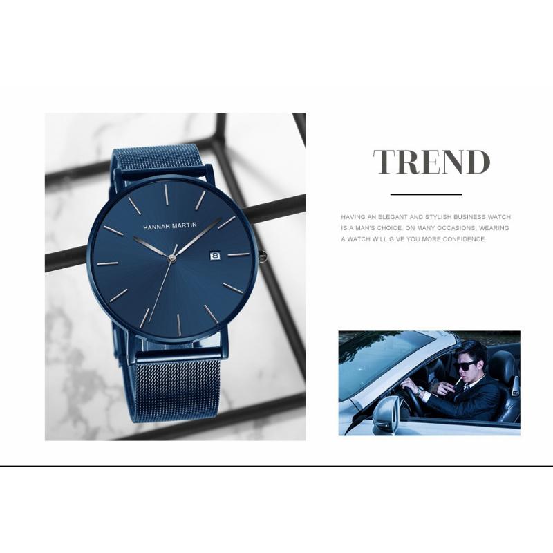 Japanisches Uhrwerk Wasserdichtes Blaues Stahlband Mode Trenduhr Trendige Herren Koreanische Version Schlicht Ultradünn Kalender Herrenuhr