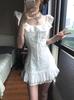 White dress short female summer beautiful pinched waist first love white skirt summer beautiful super beautiful small foreign dress