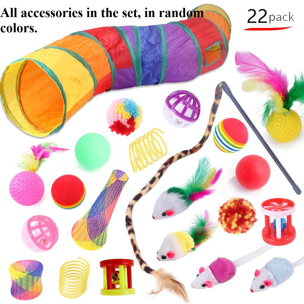 

Pet Cat Toy Interactive Combination Set Funny Cat Toy Cat Stick Sisal Mouse Bell Ball Tunnel Kitten Supplies Pet Passage Toy Set