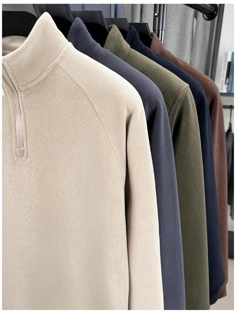 Herrvinterhuvtröja med ståkrage, fleece, halv dragkedja, kraftig