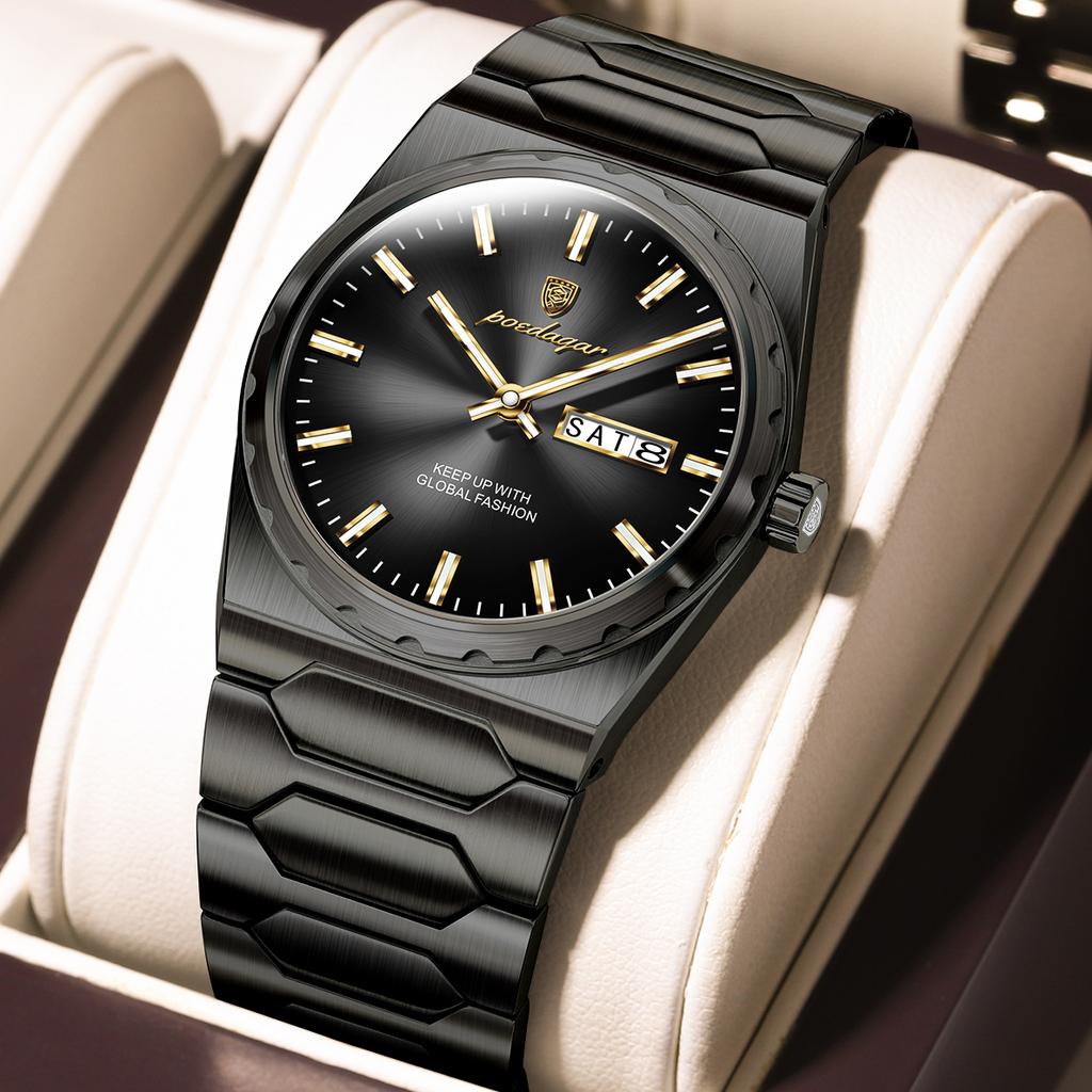 POEDAGAR Luxury Men Watch Stainless Steel Quartz Watches Sport Man Watch Waterproof Luminous Date Week Male Clock