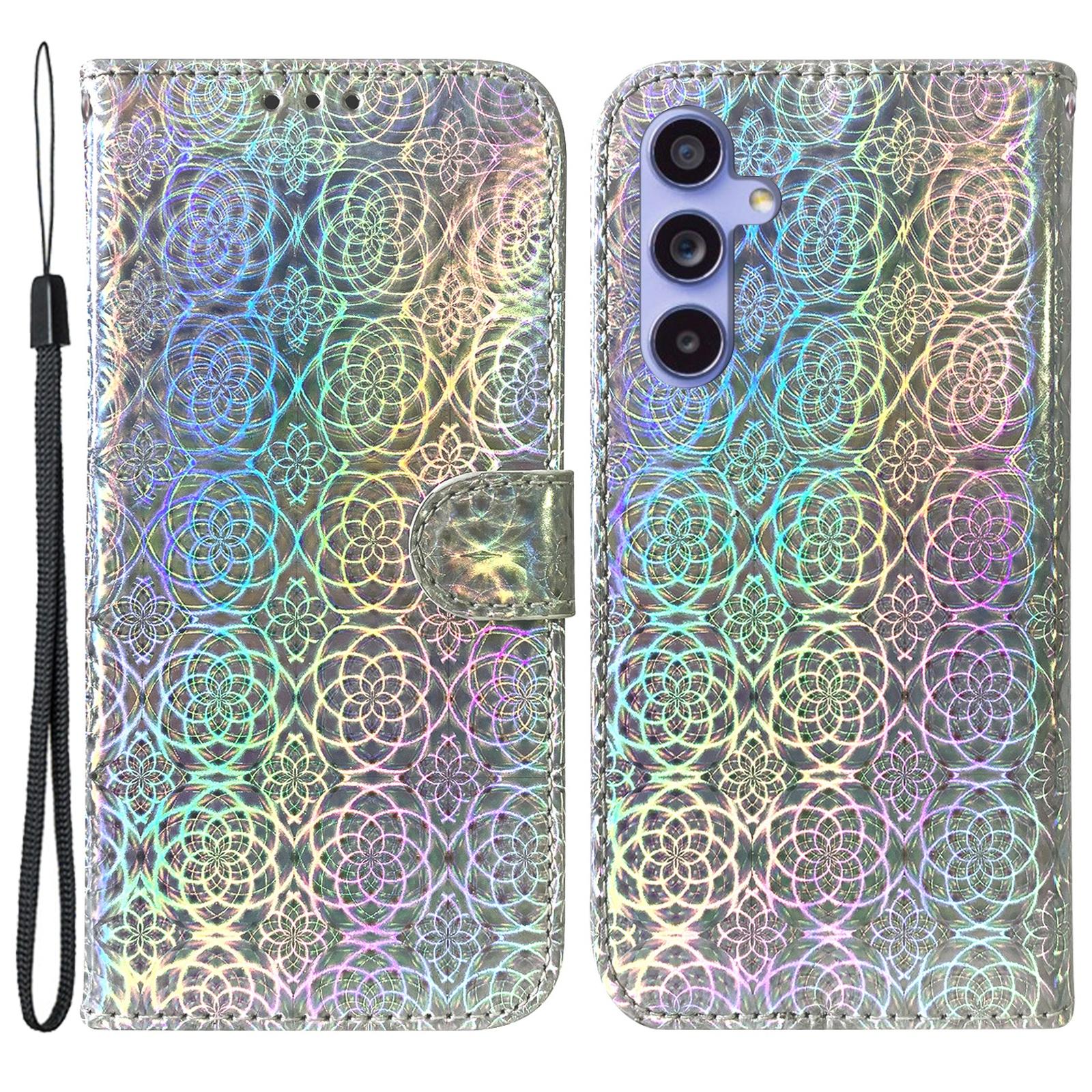 

For Samsung Galaxy A35 5G Case Solid Color Dazzling Flower Phone Stand Cover Grey
