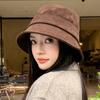 Womens Solid Color Short Brim Faux Suede Bucket Hat Winter Casual Chic Cap