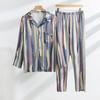 Spring and summer new retro oil painting striped pajamas couple casual loose short-sleeved trousers set loungewear