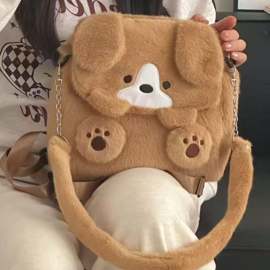 Lieblicher Hunde Plüschrucksack Niedlicher Welpe Cartoon Anime Plüschhandtasche Kawaii Tiere Studenten Schultasche Geburtstagsgeschenk
