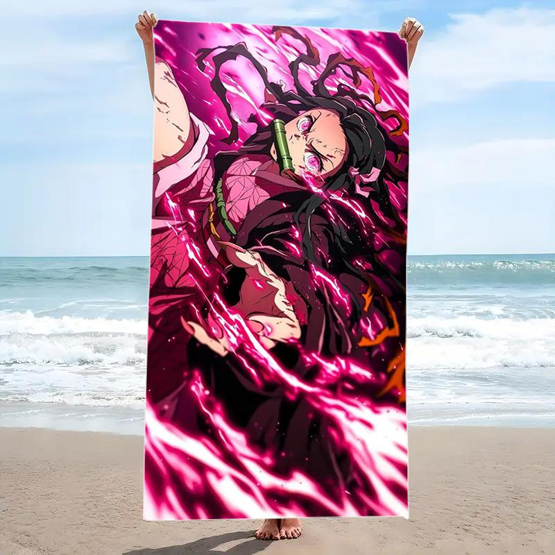 Nezuko Print Beach Towel, Large Soft Quick Dry Towel for Beach Camping Swimming