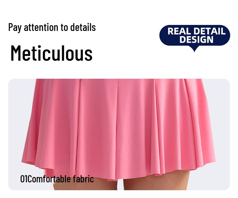 High Waist Pleated Tennis Skirt with Pockets - Elastic, Anti-Exposure Yoga Fitness Skort