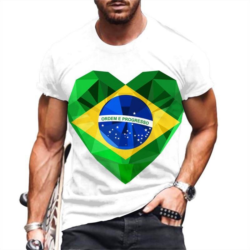 Summer Round Neck 3D Brazilian Flag Football Jersey Print Top Fashionable Casual Short Sleeved Men's T-shirts