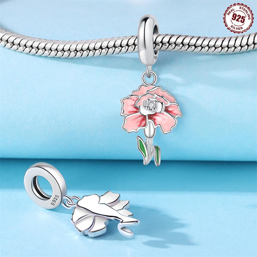 Anniversary Copper Charms Pink Flower Heart Beads Fit Bracelet Necklace Bead Jewelry Making Fine Jewelry Gift