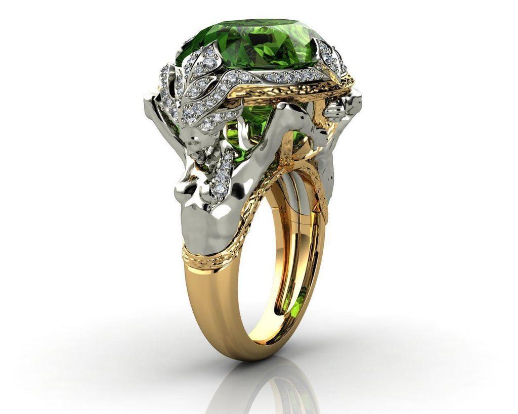 Luxurious Women's Silver Ring with Mermaid Green Zircon