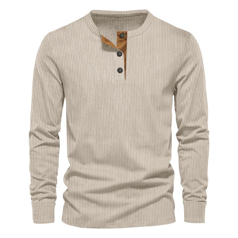 autumn Men's T-shirts corduroy Long Sleeve O-neck solid Button Casual loose T shirts for male Spring Designer Tees Men Clothing