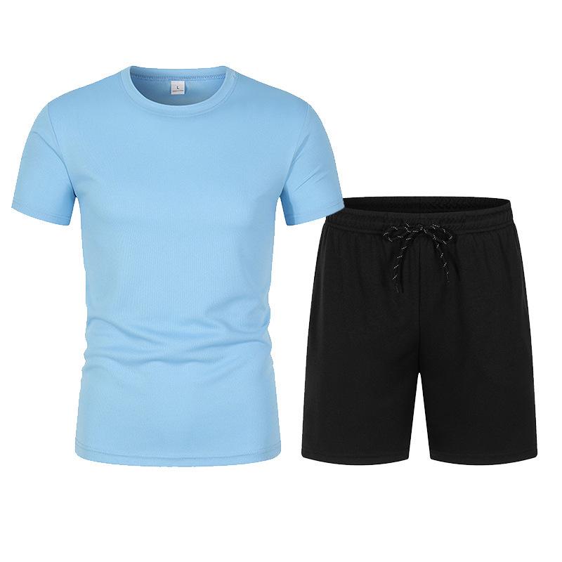 Men's Summer Mesh Basketball Set: Breathable Short Sleeve Tee + Solid Color Shorts