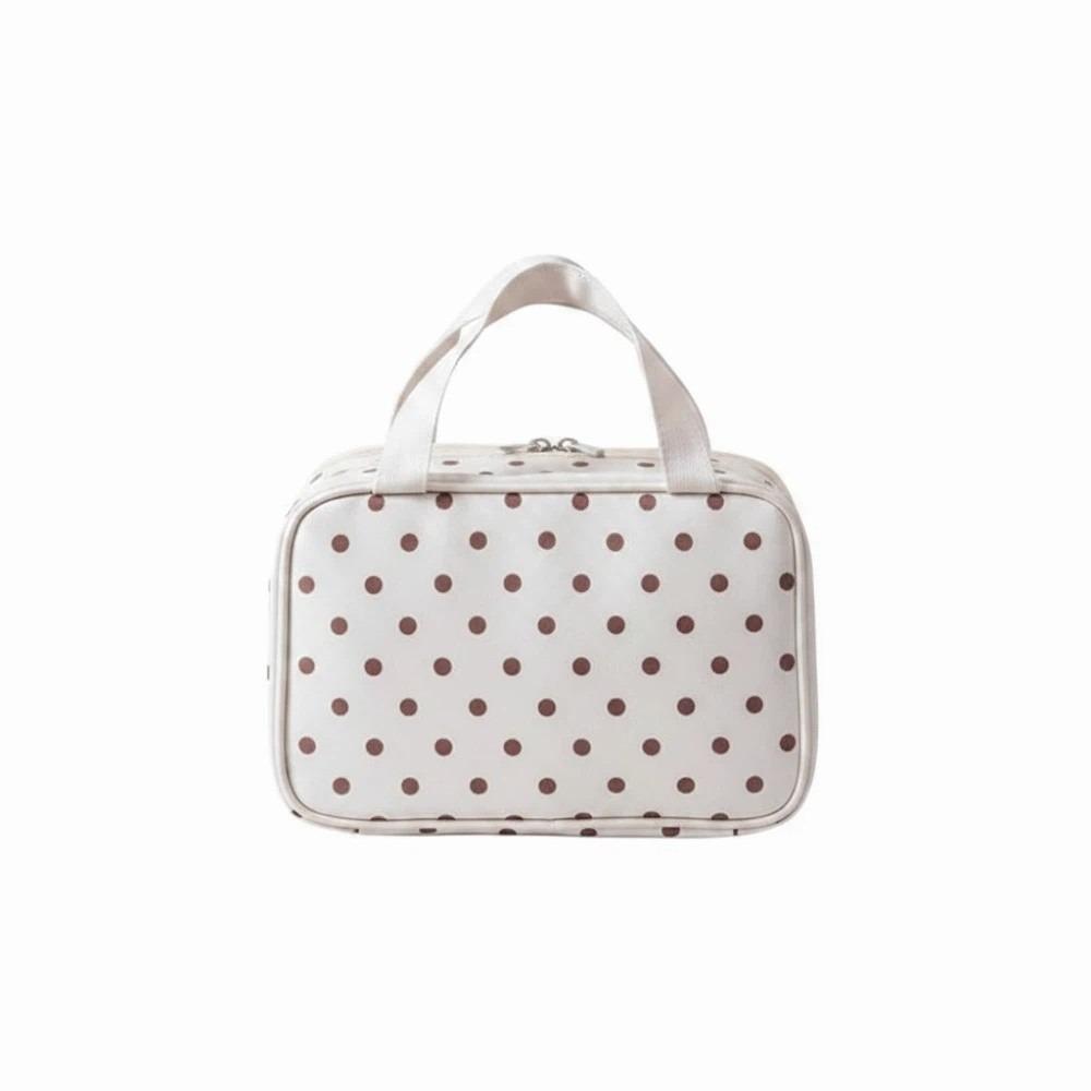 Large Capacity Cosmetic Bag Polka Dot Travel Organizer Makeup Pouch Toiletry Case  Gym Shower белый