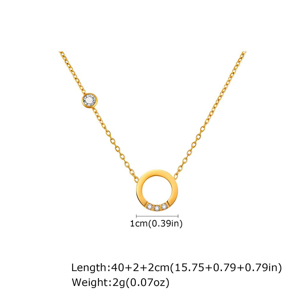 Accessories, Stainless Steel Geometric Design Oval Zircon Necklace, Ladies Versatile Clavicle Chain Nc-2426