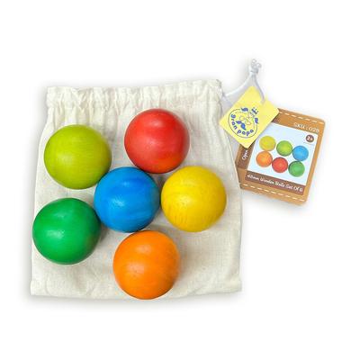 Grandpapa Wooden Balls, 48mm Diameter, 38g Each, Set of 6 Colors, Includes Original Cotton Drawstring Bag, for DIY/Crafts, Wooden Balls