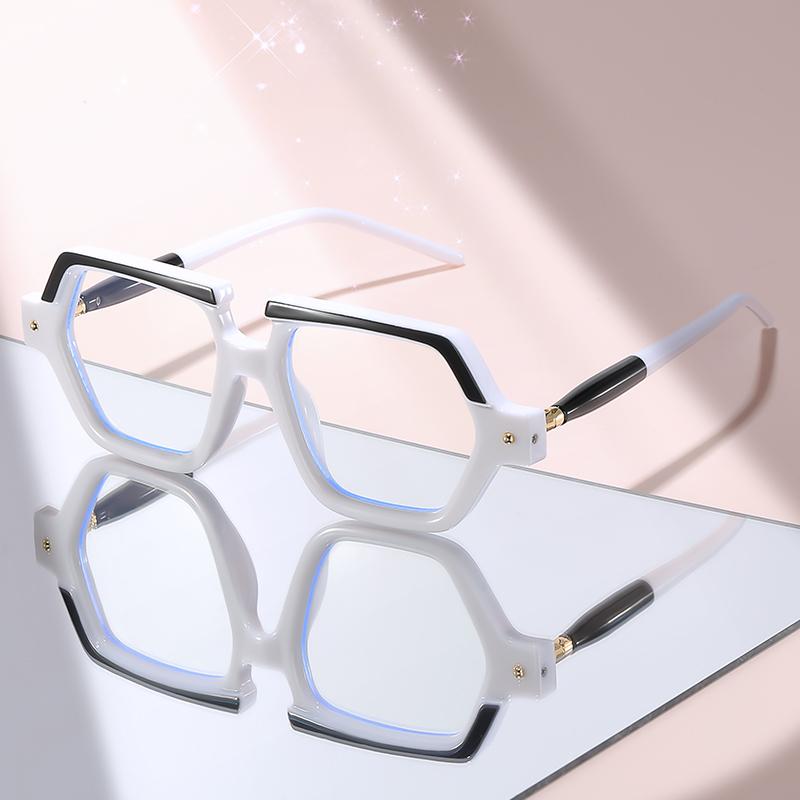 

Bold Geometric Eyeglasses: Gradient Pink-Yellow Frame with Black Accents, Anti-Blue Light Lenses for Trendy Women’s Daily черный белый