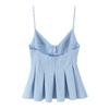 Women's Fashionable Sexy V Neck Striped Suspender Button Short Top