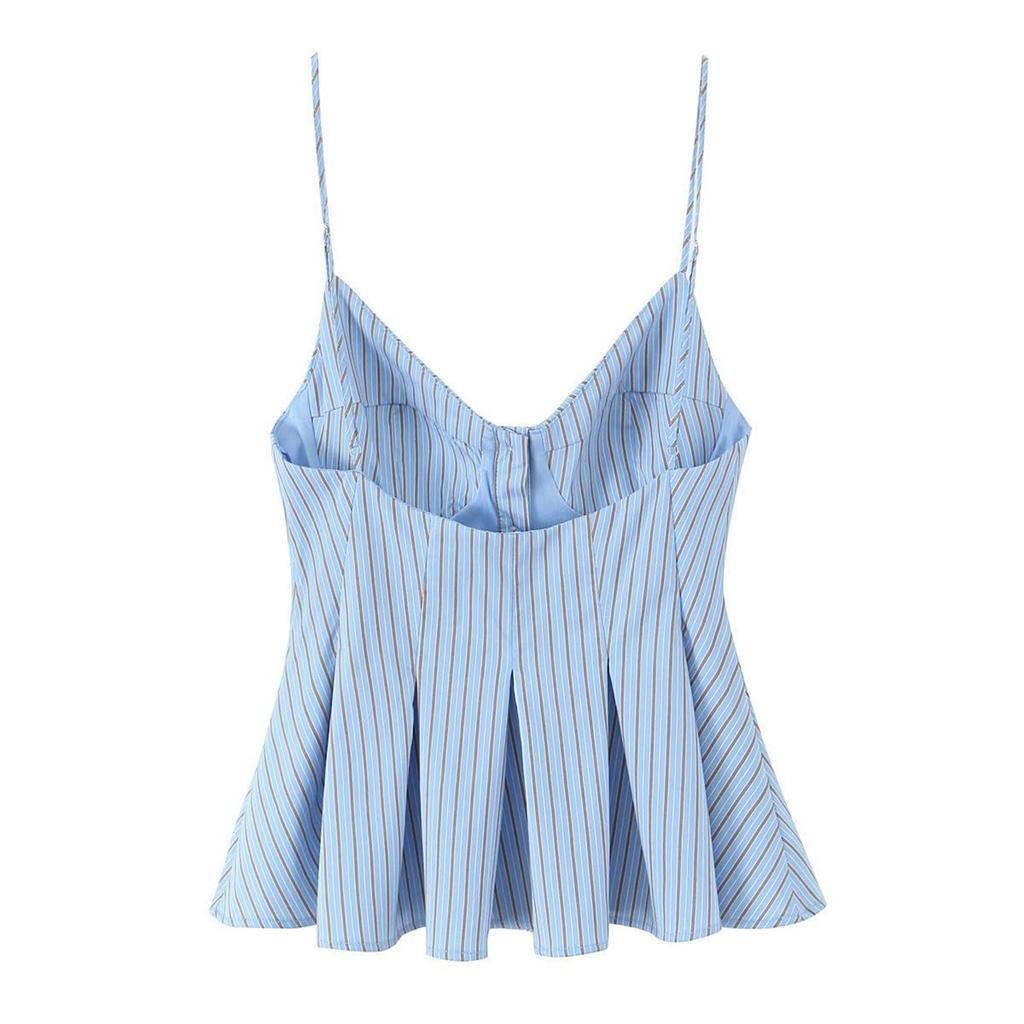 Women's Fashionable Sexy V Neck Striped Suspender Button Short Top