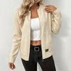 Women's Color Zip-Up Knit Cardigan with Collar and Two Pockets