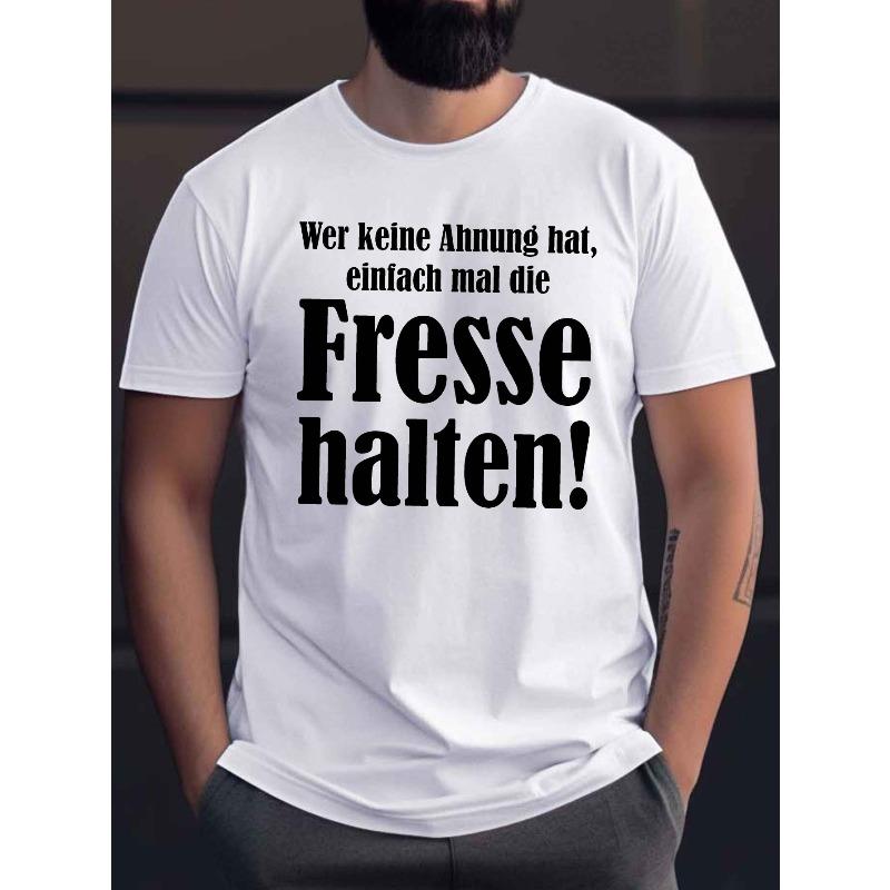 European sizes Trendy Personality German Slogan Printed Top, "Wer Keine Ahnung Hat Einfach Mal Die Fasse Halten" Fun Text Design