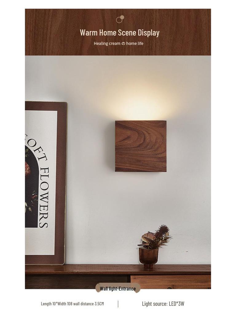 Mid-Century Solid Walnut Wall Lamp: Full Spectrum Eye Protection for Bedroom or Stairway