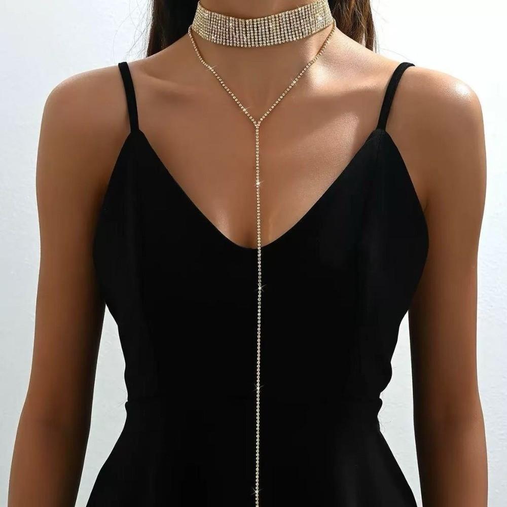 Multi-layer Multi-Layer Necklace Y-shaped Long Choker Temperament Rhinestone Necklace  Girls