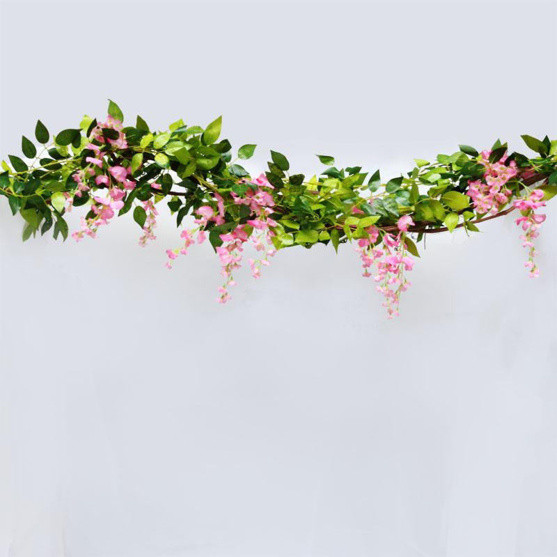 Artificial Wisteria Vine Silk Hanging Flower Fake Leaf Flower Vine for Home Garden Outdoor Ceremony Wedding Arch Floral Decor