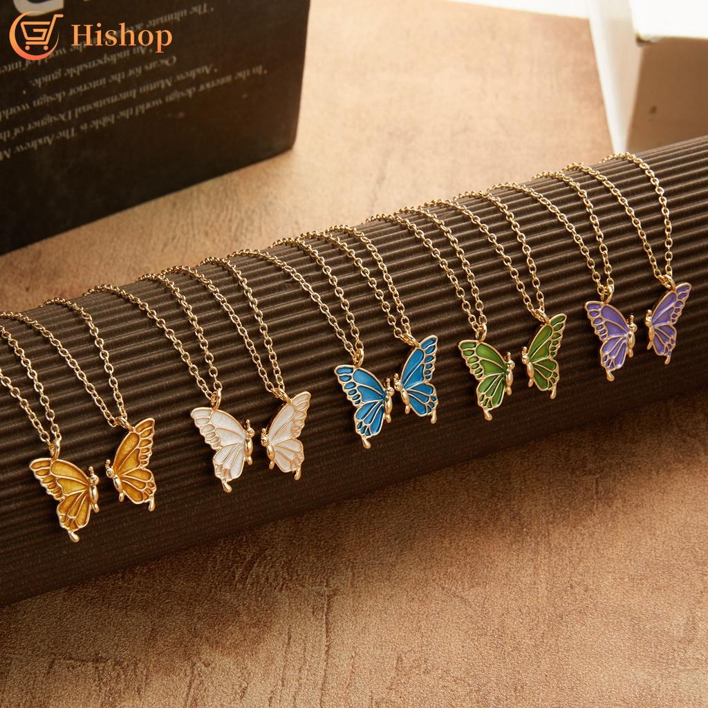 iF ME Simple Stacked Butterfly Pendant Necklace for Women Gold Chain Choker Jewelry Fashion Accessories