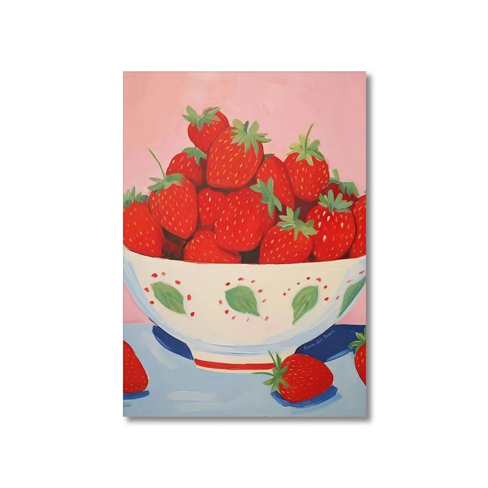 Colorful Modern Abstract Fruit Canvas Prints Maximalist Peach Strawberry Watermelon Wall Art Poster for Living Room Home Decor