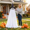 Outdoor Halloween Yard Decoration Ghost Figure with Witch Hat and Bat Designs Festive Hanging Prop for Seasonal Holiday Display