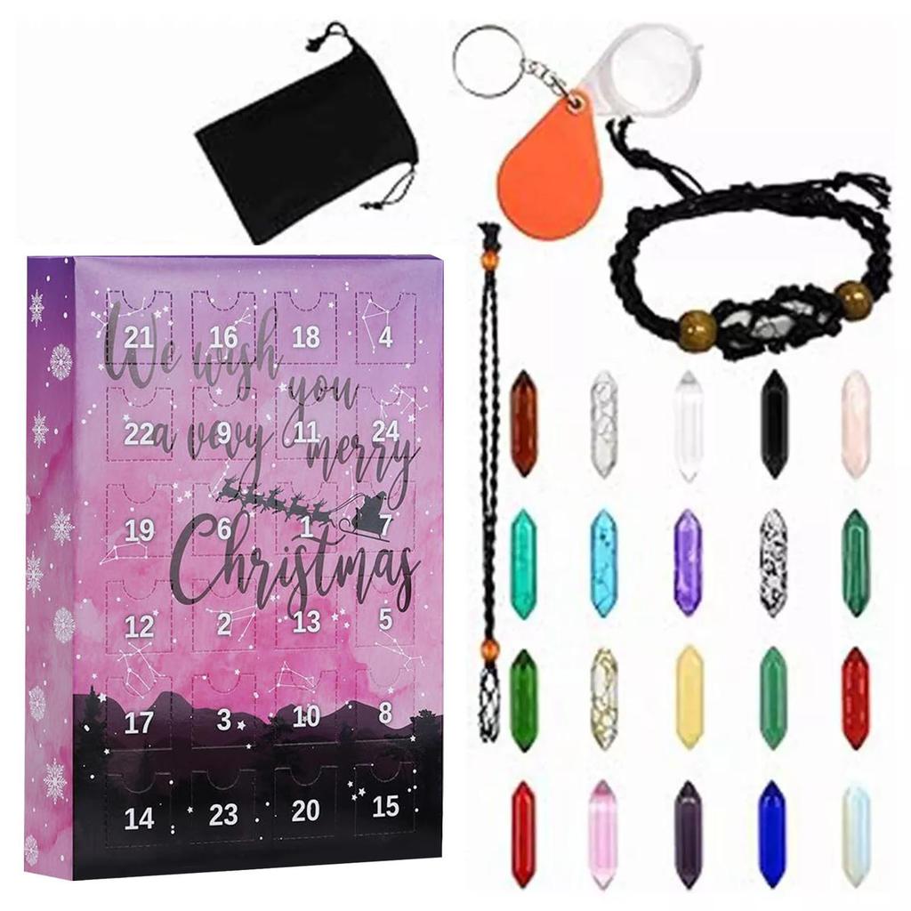 Countdown Calendar Crystal Kit Healing Stones Kit with Crystal Necklace Holder Gifts for Women Kids Girls Boys Collection